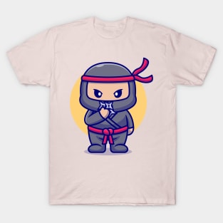 Cute Ninja With Shuriken Cartoon T-Shirt